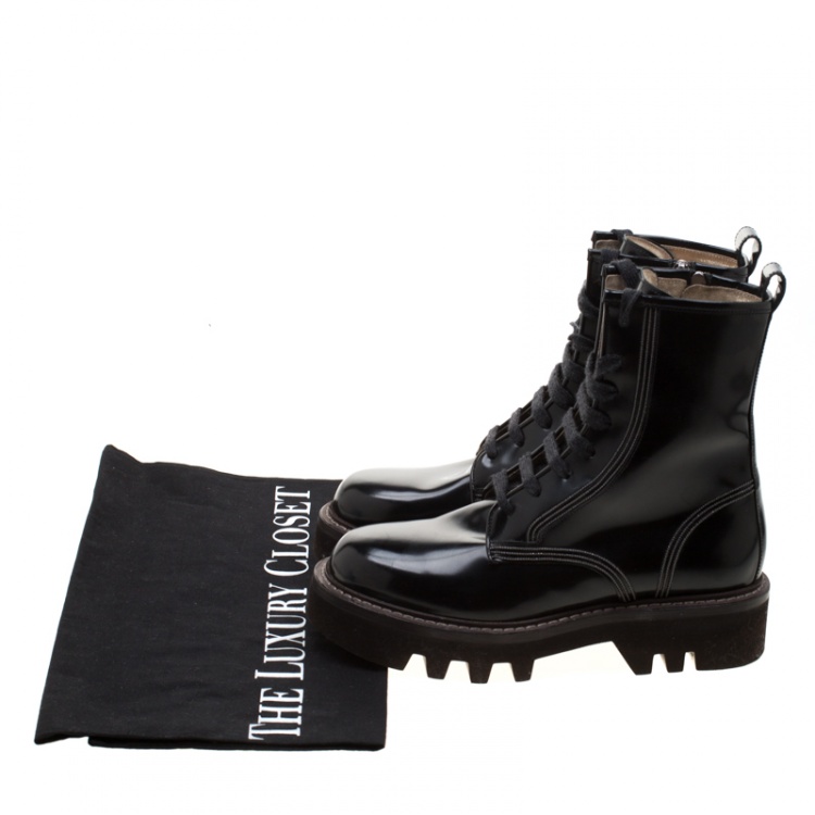 Pre Owned Brunello Cucinelli Black Biker Lace Up Ankle Boots Size 40