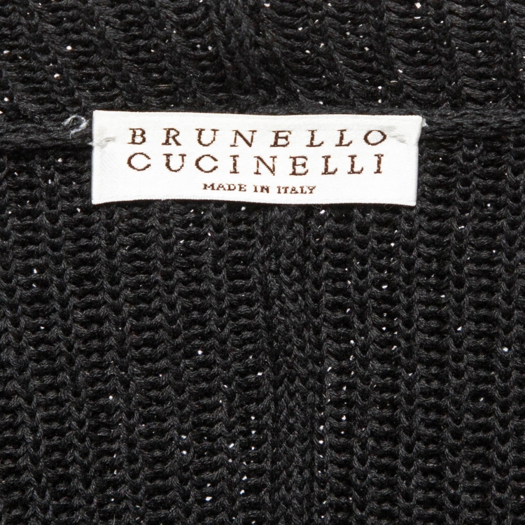 Pre Owned Brunello Cucinelli Black Embellished Rib Knit Hooded Jacket L