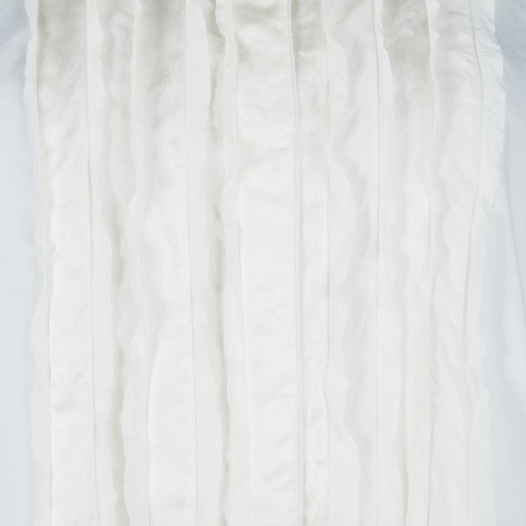 Pre Owned Brunello Cucinelli White Pintucked Ruffle Detail Sleeveless Shirt XXL