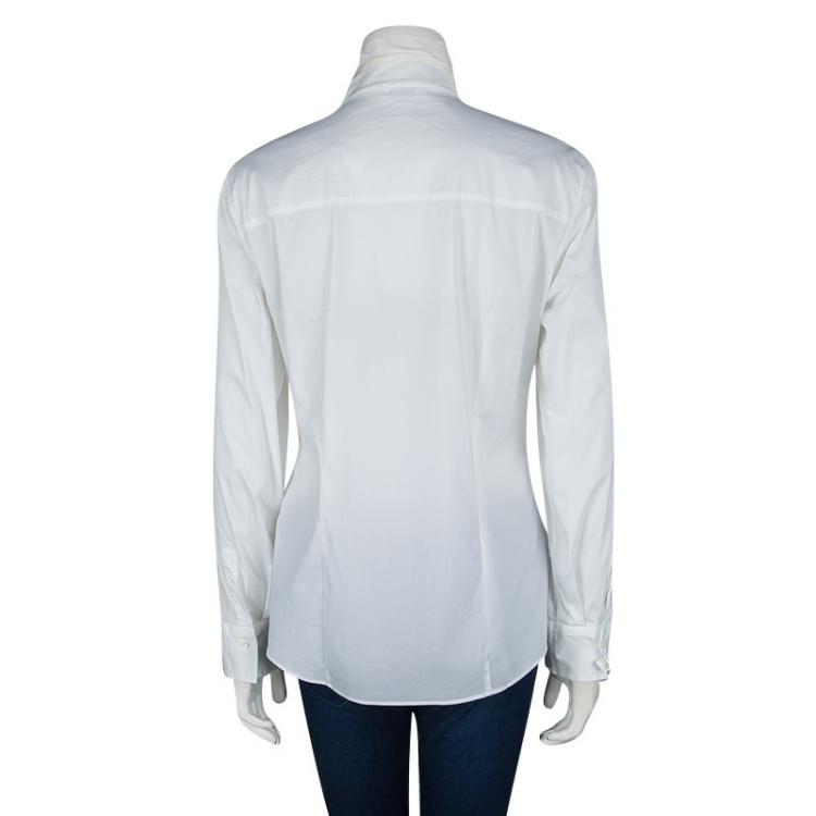 Pre Owned Brunello Cucinelli White Ruffled Collar Detail Long Sleeve Shirt XXL