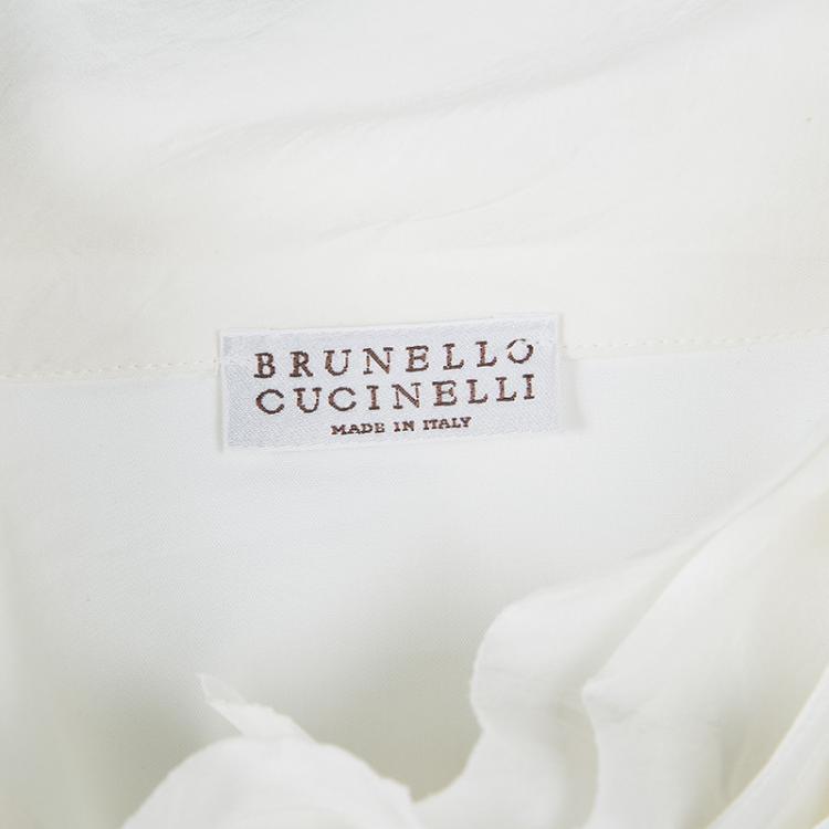 Pre Owned Brunello Cucinelli White Ruffled Collar Detail Long Sleeve Shirt XXL