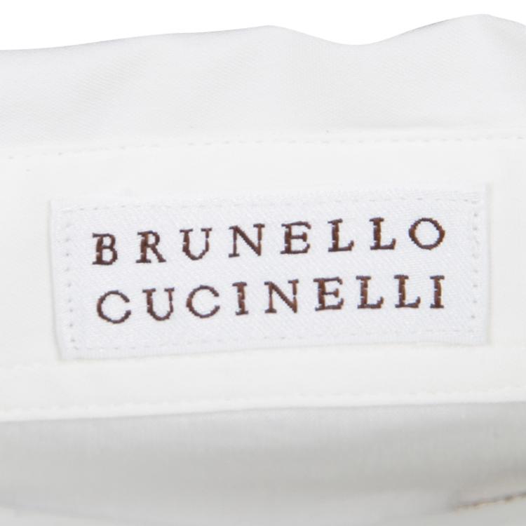 Pre Owned Brunello Cucinelli White Contrast Mesh Cuff Detail Long Sleeve Shirt S