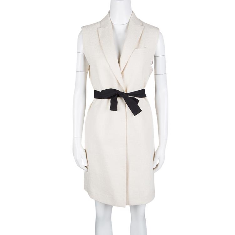 Pre Owned Brunello Cucinelli Beige Cotton Belted Sleeveless Long Coat S