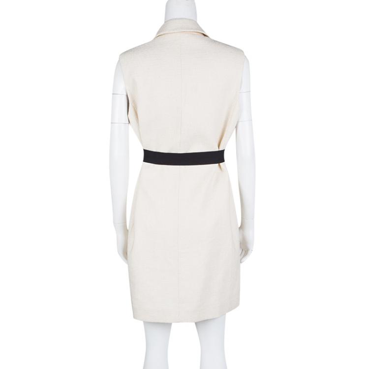 Pre Owned Brunello Cucinelli Beige Cotton Belted Sleeveless Long Coat S