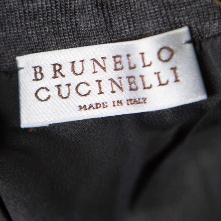Pre Owned Brunello Cucinelli Grey Wool Embellished Side Seam Detail Midi Skirt XL