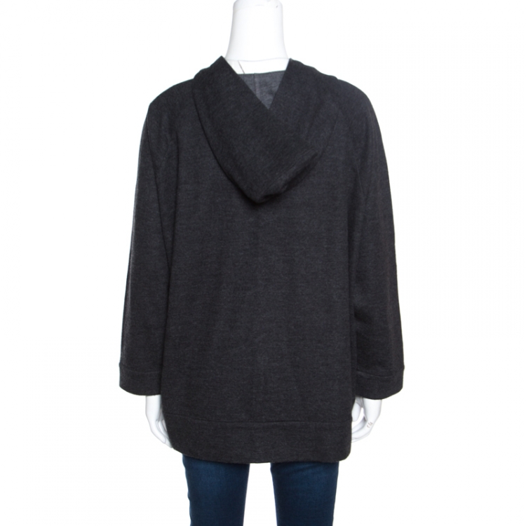 Pre Owned Brunello Cucinelli Dark Grey Cashmere Zip Front Hoodie  XXL