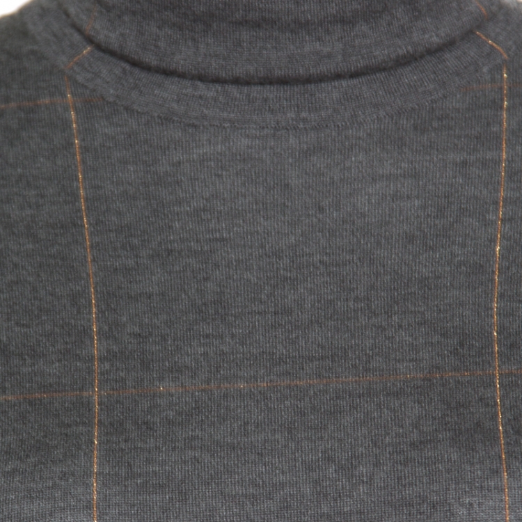 Pre Owned Brunello Cucinelli Grey Cashmere Lurex Knit Drop Shoulder Turtleneck Sweater S