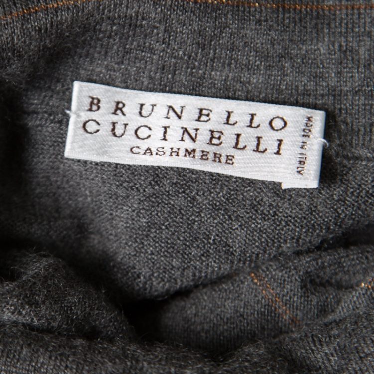 Pre Owned Brunello Cucinelli Grey Cashmere Lurex Knit Drop Shoulder Turtleneck Sweater S