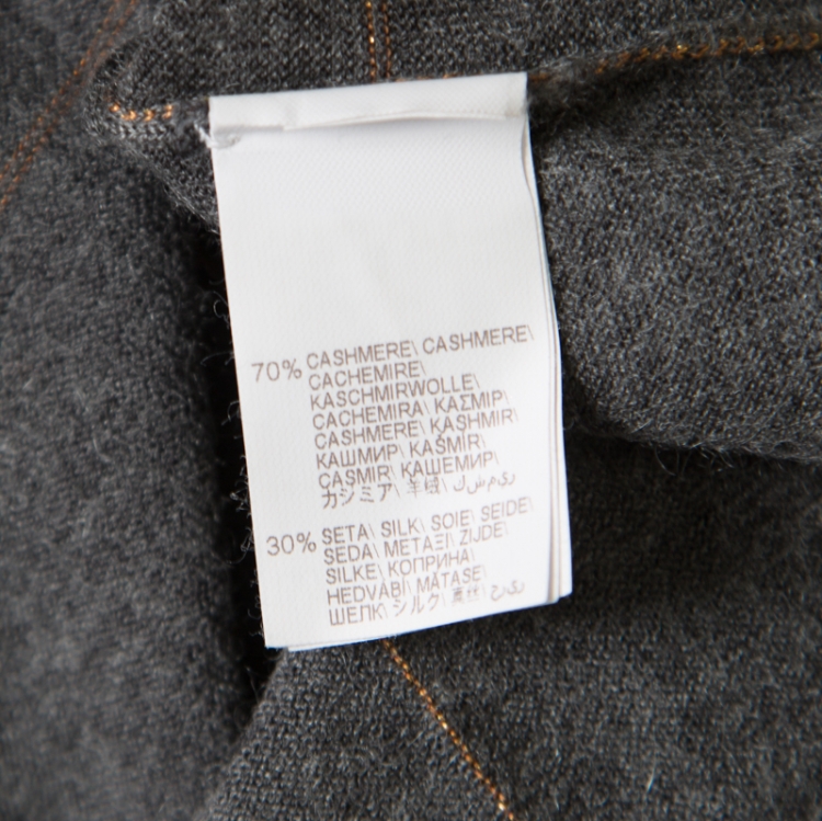 Pre Owned Brunello Cucinelli Grey Cashmere Lurex Knit Drop Shoulder Turtleneck Sweater S