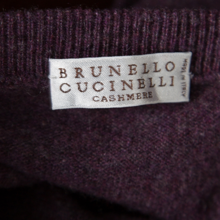 Pre Owned Brunello Cucinelli Purple Ribbed Trim Sweater M