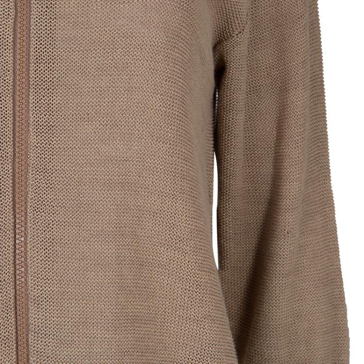 Pre Owned Brunello Cucinelli Gold Ruffle Detail Zipper Cardigan M