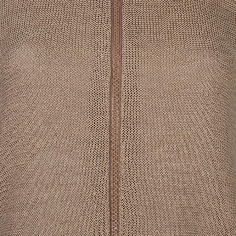 Pre Owned Brunello Cucinelli Gold Ruffle Detail Zipper Cardigan M