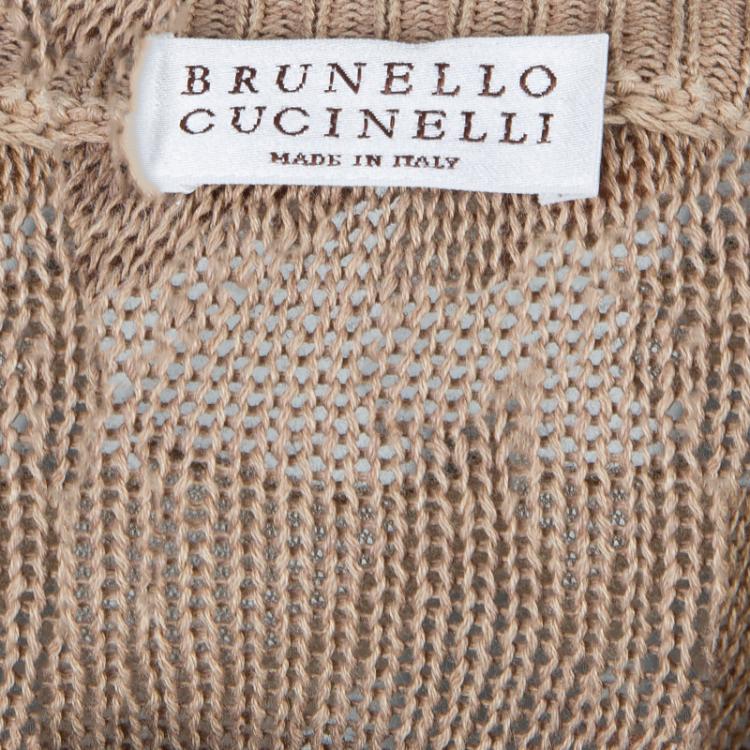 Pre Owned Brunello Cucinelli Gold Ruffle Detail Zipper Cardigan M