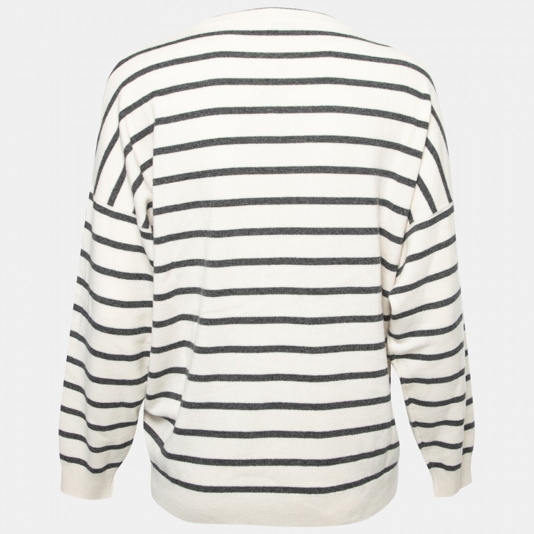 Pre Owned Brunello Cucinelli Off White Striped Wool & Cashmere Jumper L