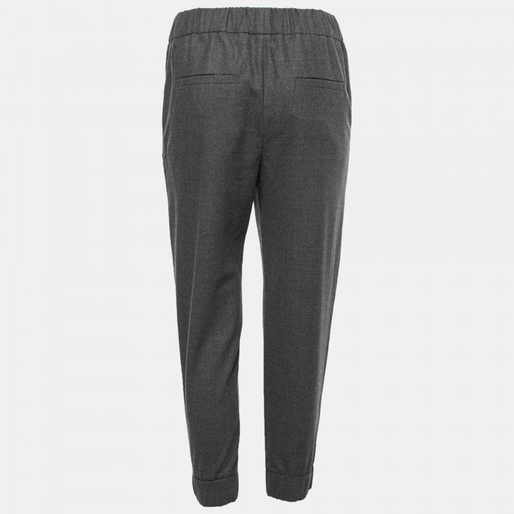 Pre Owned Brunello Cucinelli Charcoal Grey Wool Elasticized Waist Joggers S 