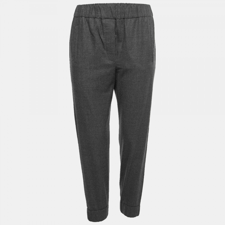 Pre Owned Brunello Cucinelli Charcoal Grey Wool Elasticized Waist Joggers S 