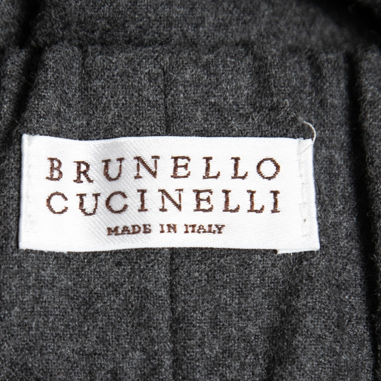 Pre Owned Brunello Cucinelli Charcoal Grey Wool Elasticized Waist Joggers S 