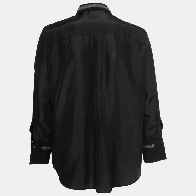 Pre Owned Brunello Cucinelli Black Silk Embellished Concealed Button Shirt S