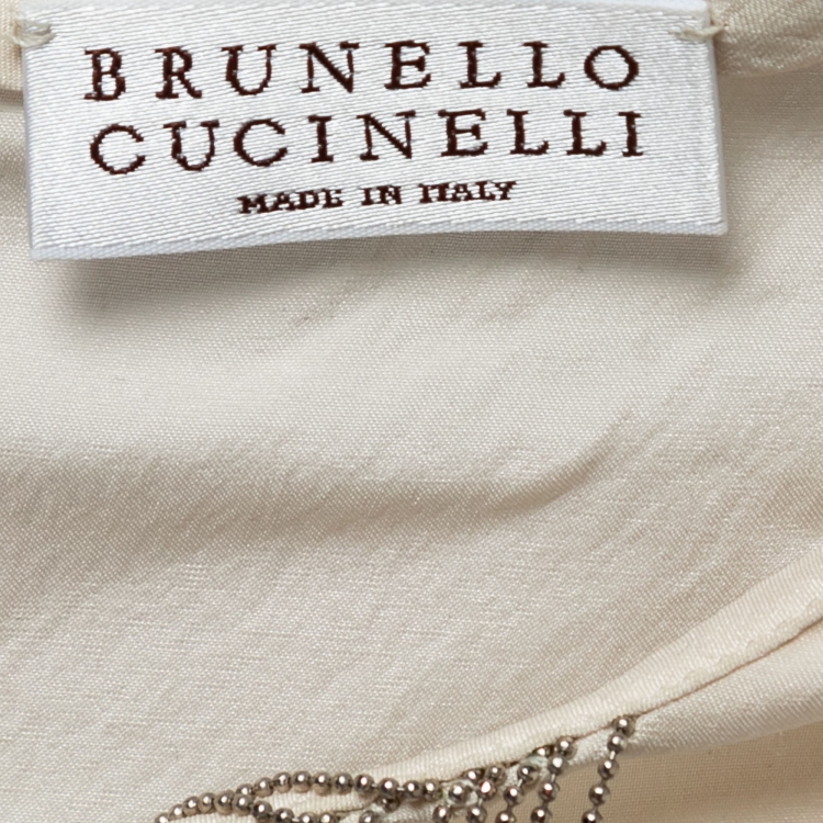 Pre Owned Brunello Cucinelli Ecru White Silk Collar Embellished Top M