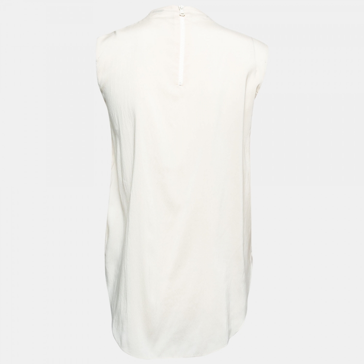 Pre Owned Brunello Cucinelli Ecru White Silk Collar Embellished Top M