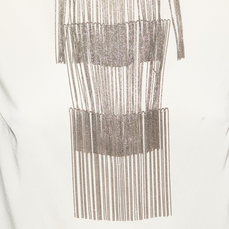 Pre Owned Brunello Cucinelli Ecru White Silk Collar Embellished Top M