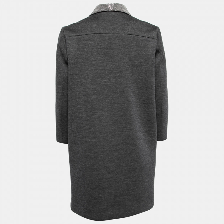 Pre Owned Brunello Cucinelli Grey Wool Knit Embellished Lapel Blazer S