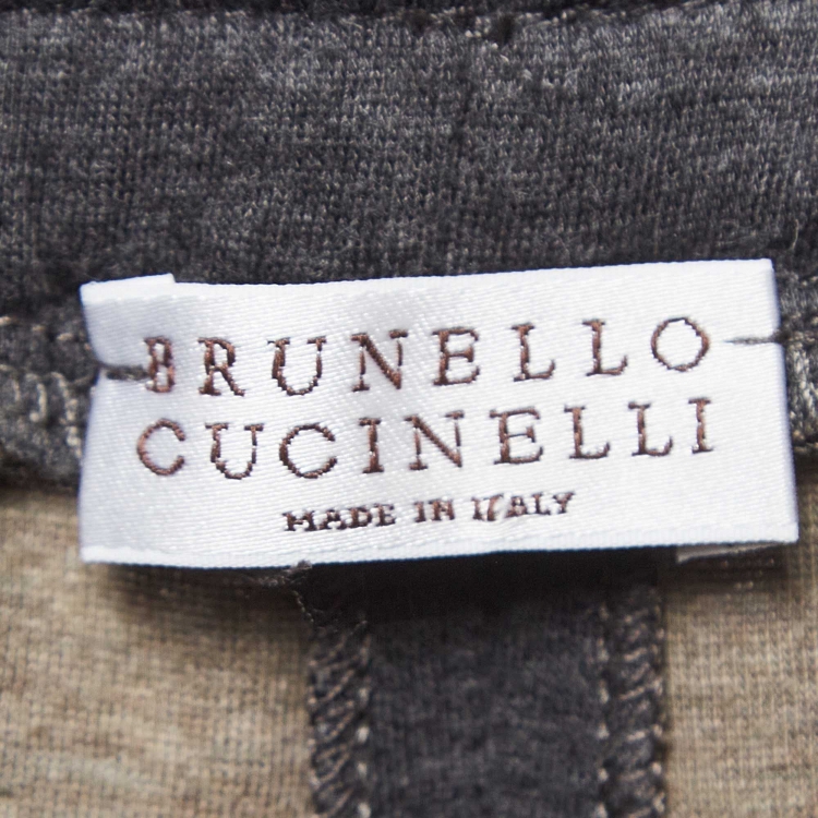 Pre Owned Brunello Cucinelli Grey Cotton Knit Sequin Detail Joggers XS
