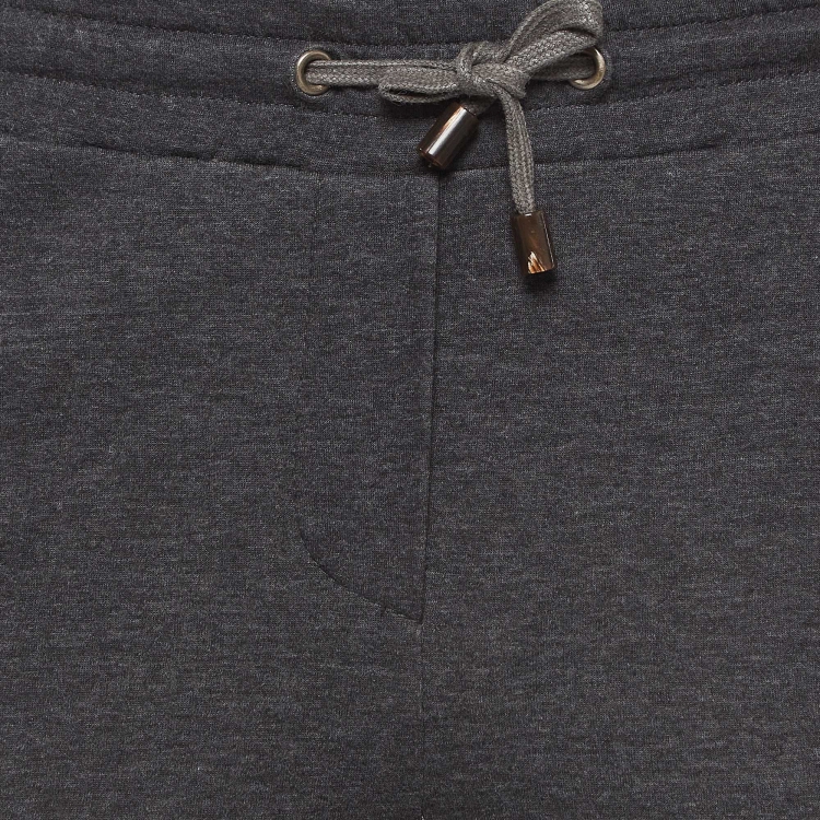 Pre Owned Brunello Cucinelli Grey Cotton Knit Sequin Detail Joggers XS