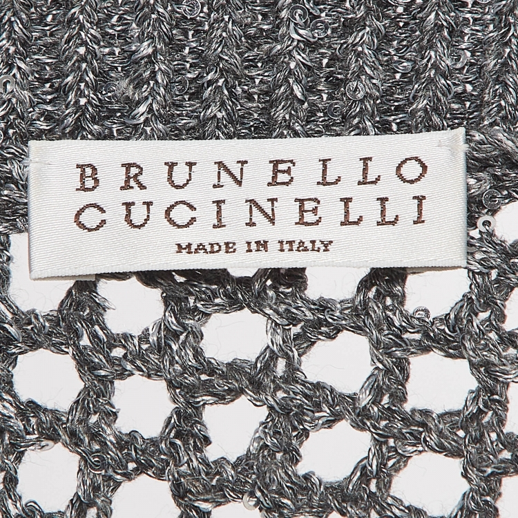 Pre Owned Brunello Cucinelli Grey Sequin Embellished Open Knit Maxi Dress M
