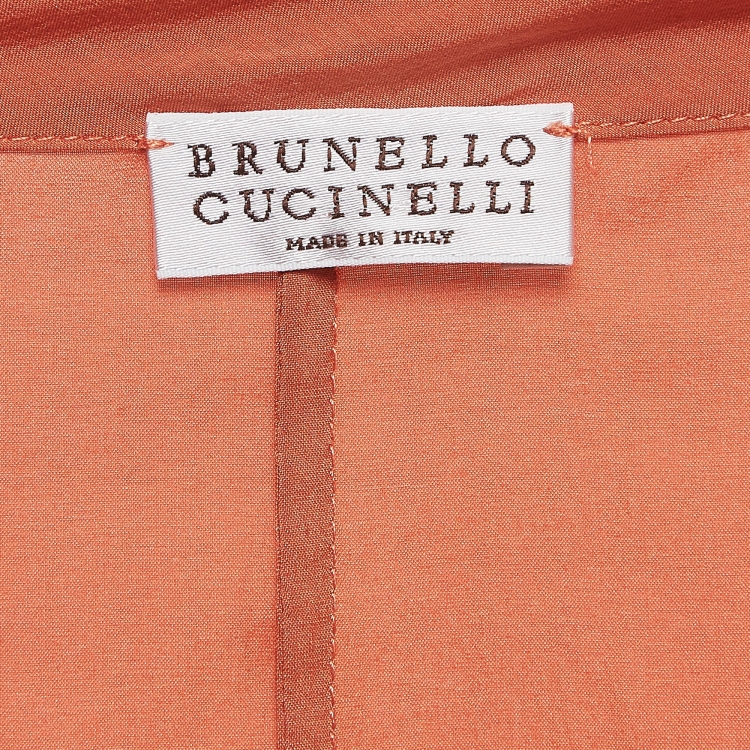 Pre Owned Brunello Cucinelli Orange Embellished Silk Loose Fit Blouse M