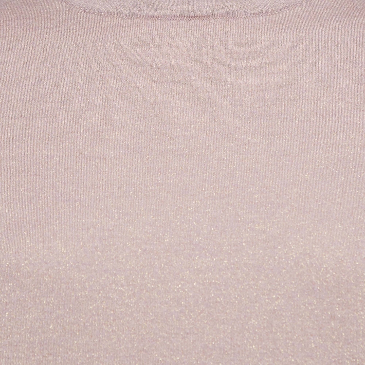 Pre Owned Brunello Cucinelli Dusty Pink Lurex Knit Folded Sleeves Top L