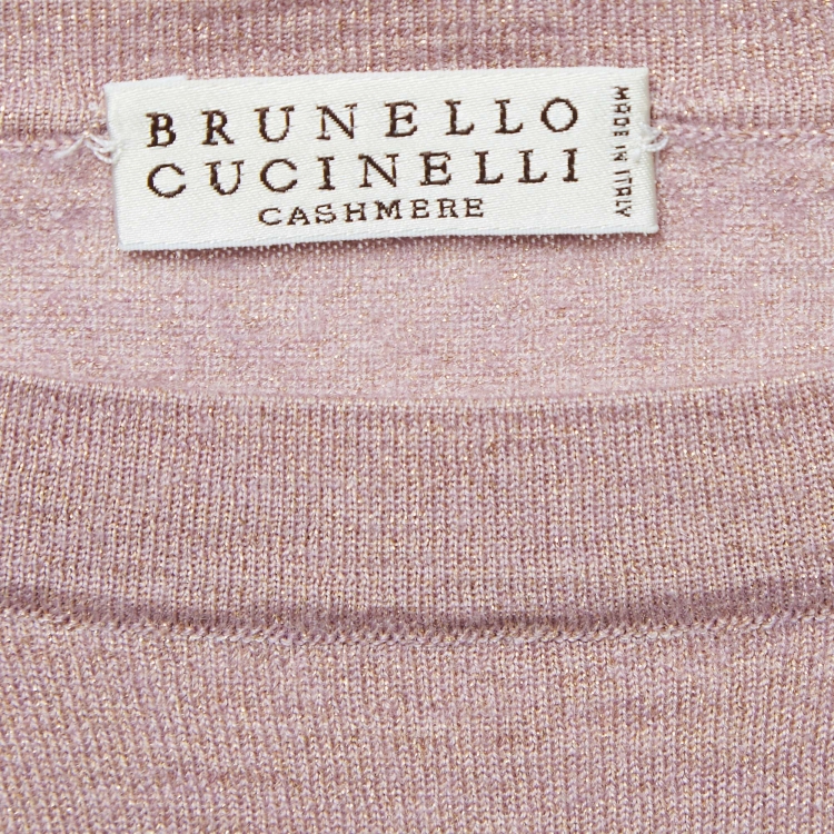 Pre Owned Brunello Cucinelli Dusty Pink Lurex Knit Folded Sleeves Top L