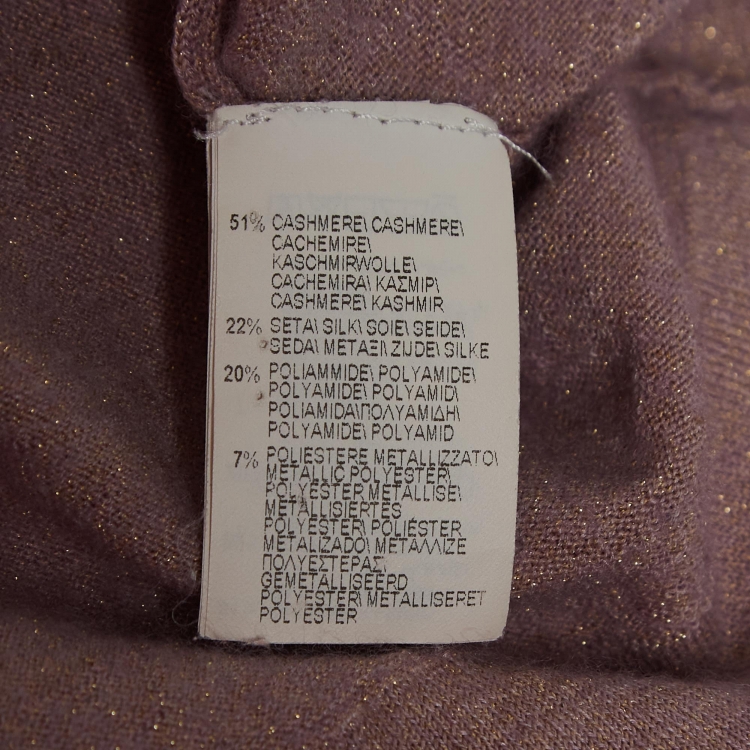 Pre Owned Brunello Cucinelli Dusty Pink Lurex Knit Folded Sleeves Top L