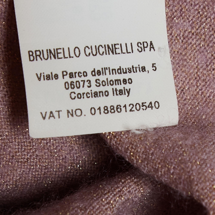 Pre Owned Brunello Cucinelli Dusty Pink Lurex Knit Folded Sleeves Top L