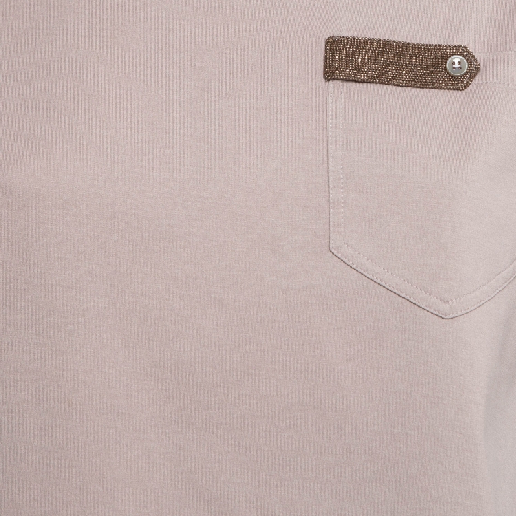 Pre Owned Brunello Cucinelli Tan Cotton Embellished T-Shirt S