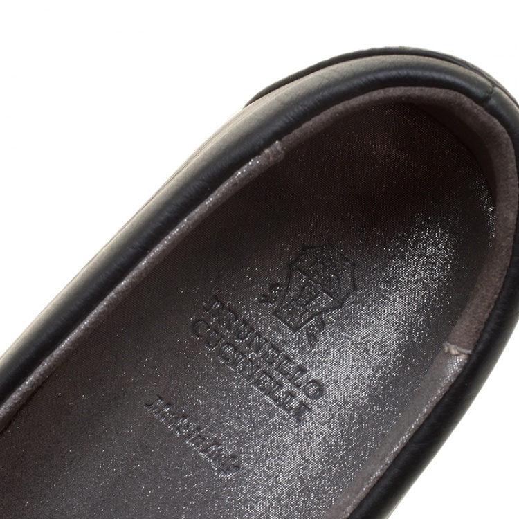 Pre Owned Brunello Cucinelli Black Leather Slip On Sneakers Size 39
