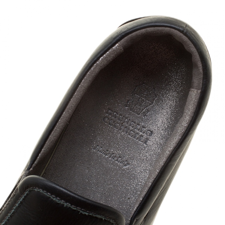 Pre Owned Brunello Cucinelli Black Leather Slip On Sneakers Size 37.5