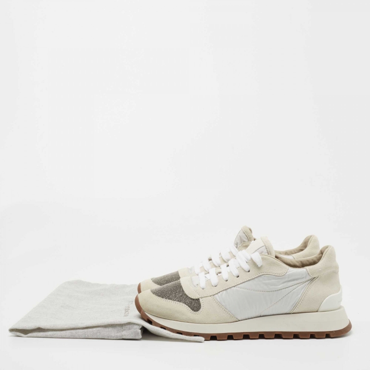 Pre Owned Brunello Cucinelli Grey Suede and Nylon Embellished Low Top Sneakers Size 38.5