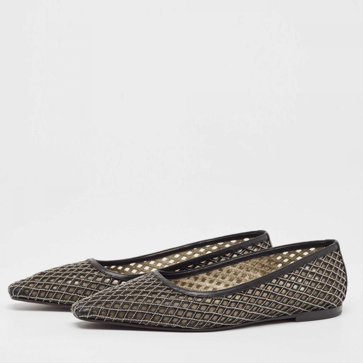 Pre Owned Brunello Cucinelli Black Metal Braided Leather Ballet Flats Size 41
