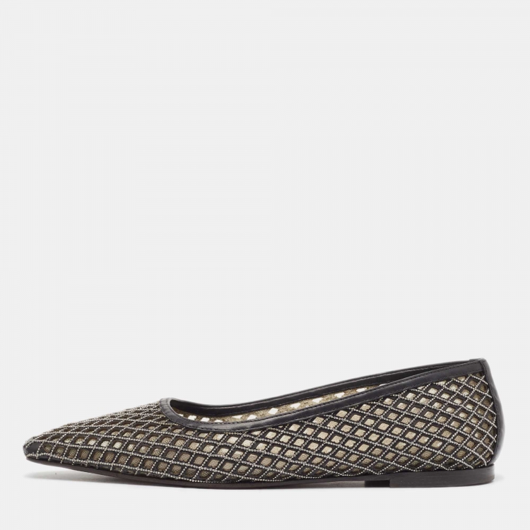 Pre Owned Brunello Cucinelli Black Metal Braided Leather Ballet Flats Size 41