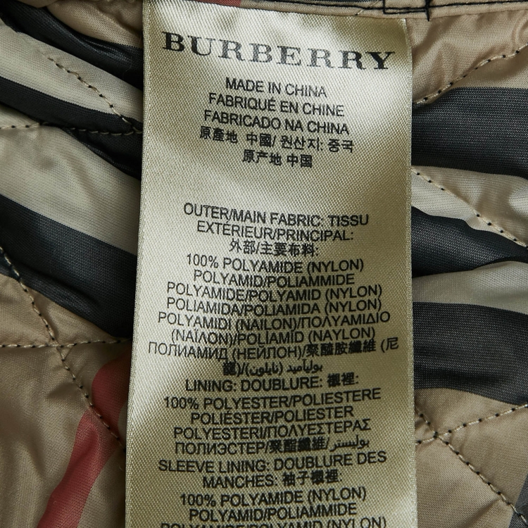 Pre Owned Burberry Brit Black Finsbridge Check Synthetic Quilted Coat L