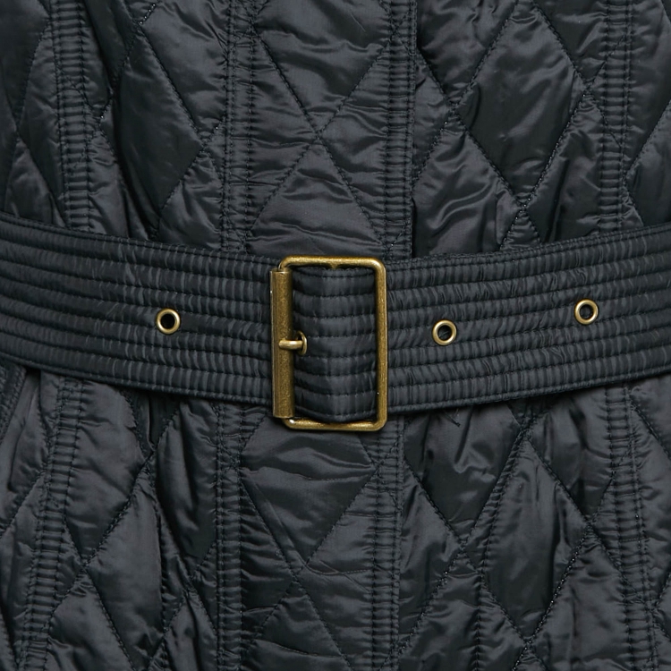 Pre Owned Burberry Brit Black Finsbridge Check Synthetic Quilted Coat L