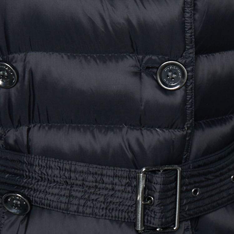 Pre Owned Burberry Brit Black Quilted Synthetic Longline Belted Puffer Coat L