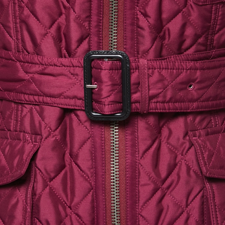 Pre Owned Burberry Brit Purple Synthetic Belted Quilted Jacket XL