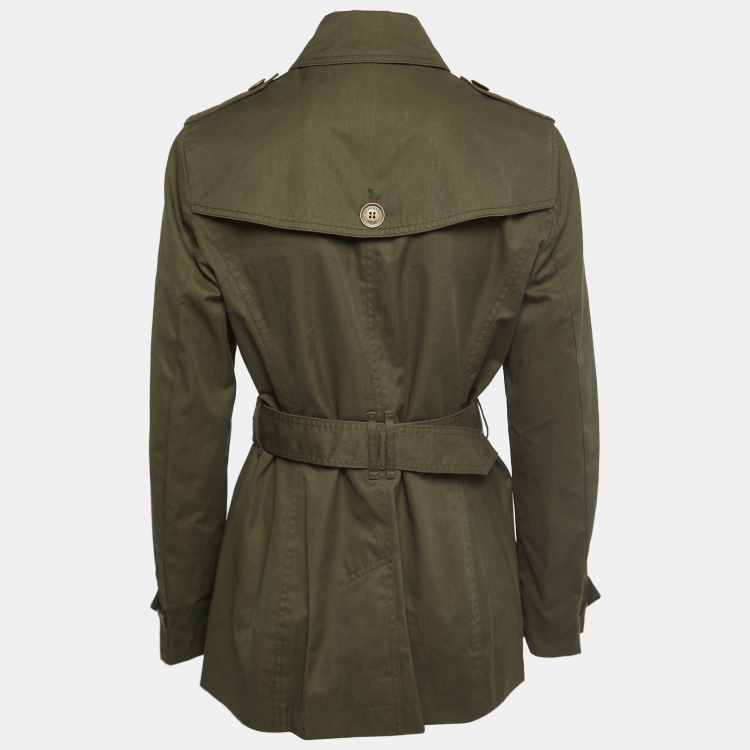 Pre Owned Burberry Brit Military Green Cotton Double Breasted Belted Coat M