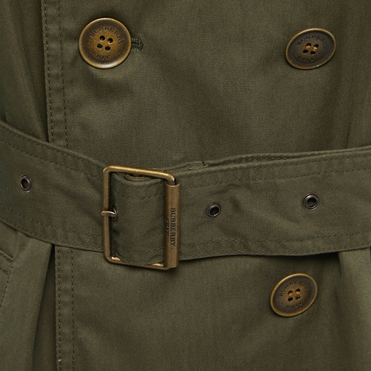 Pre Owned Burberry Brit Military Green Cotton Double Breasted Belted Coat M