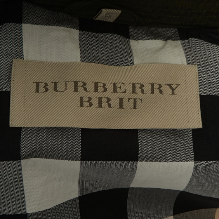 Pre Owned Burberry Brit Military Green Cotton Double Breasted Belted Coat M
