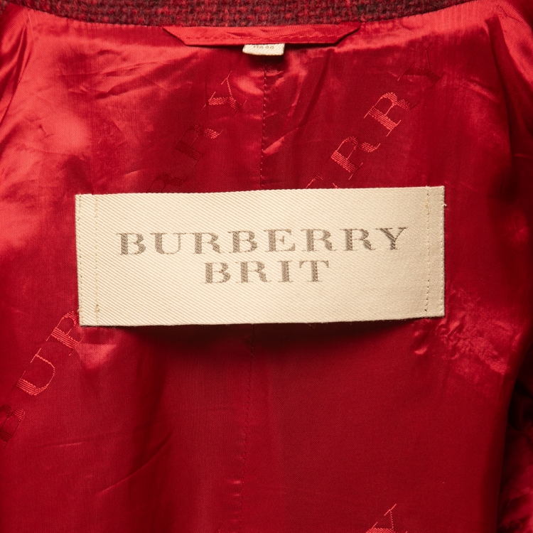 Pre Owned Burberry Brit Red Checked Patterned Wool Double-Breasted Coat S