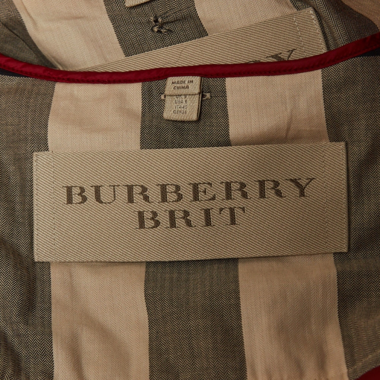 مملوكة مسبقًا Burberry Brit Red Cotton Double Breasted Belted Trench Coat S