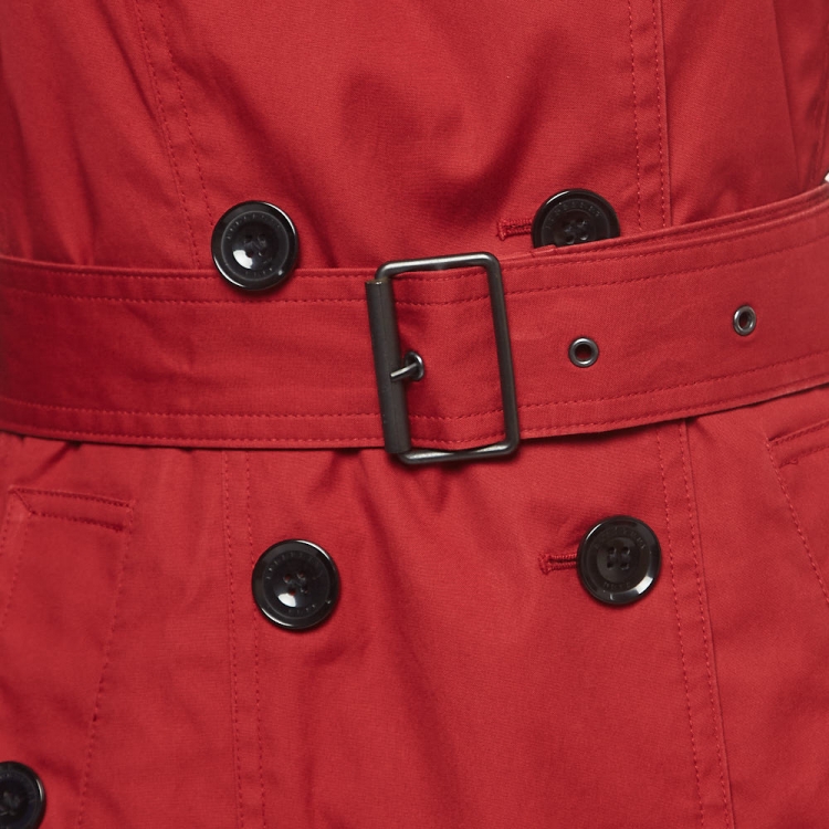 مملوكة مسبقًا Burberry Brit Red Cotton Double Breasted Belted Trench Coat S